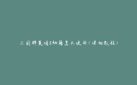 三国群英传5秘籍怎么使用(详细教程)
