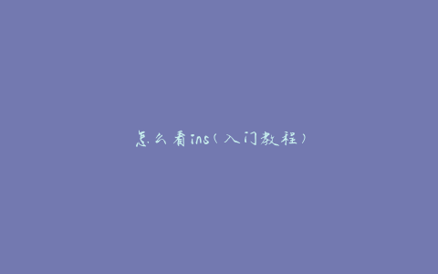 怎么看ins(入门教程)