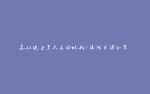 泰拉瑞亚怎么造蜘蛛洞(详细步骤分享)