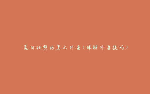 夏日狂想曲怎么升星(详解升星技巧)