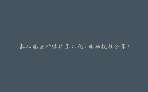 泰拉瑞亚叶绿矿怎么挖(详细教程分享)