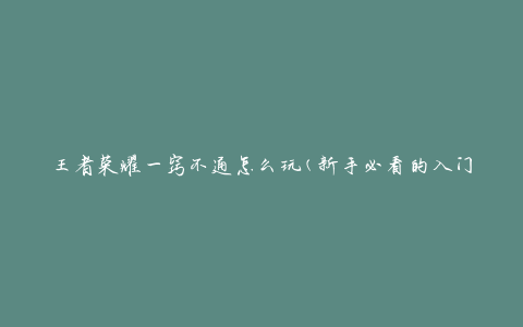 王者荣耀一窍不通怎么玩(新手必看的入门指南)