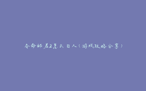 夺命邮差2怎么日人(游戏攻略分享)