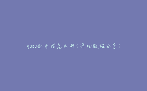 yuzu金手指怎么开(详细教程分享)