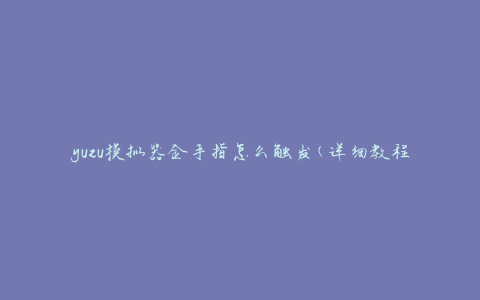 yuzu模拟器金手指怎么触发(详细教程分享)