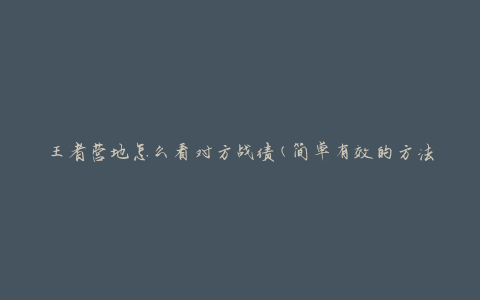 王者营地怎么看对方战绩(简单有效的方法分享)