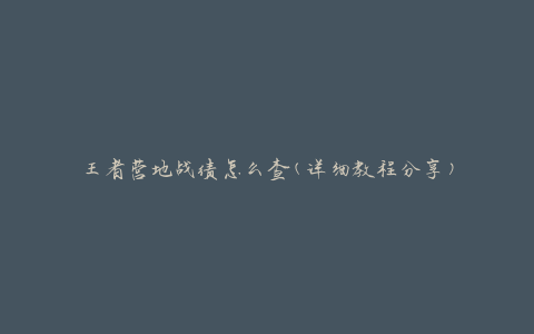 王者营地战绩怎么查(详细教程分享)