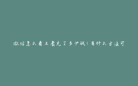 微信怎么看王者充了多少钱(有什么方法可以查询充值记录)