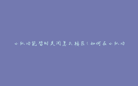 小队功能暂时关闭怎么转区(如何在小队功能关闭期间转换游戏区域)