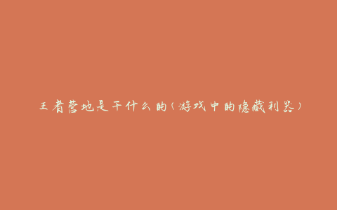 王者营地是干什么的(游戏中的隐藏利器)