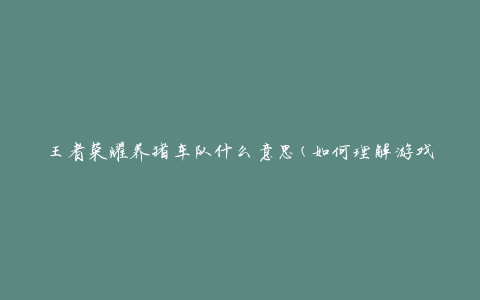 王者荣耀养猪车队什么意思(如何理解游戏内的养猪车队概念)