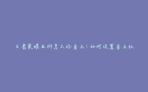王者荣耀五排怎么给房主(如何设置房主权限)
