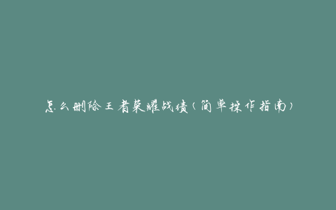 怎么删除王者荣耀战绩(简单操作指南)