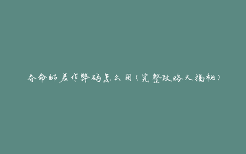 夺命邮差作弊码怎么用(完整攻略大揭秘)