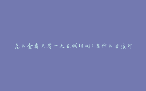 怎么查看王者一天在线时间(有什么方法可以统计游戏在线时长)