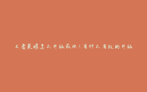 王者荣耀怎么升级最快(有什么有效的升级技巧)