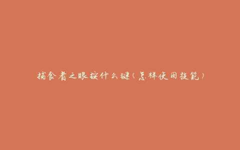 捕食者之眼按什么键(怎样使用技能)