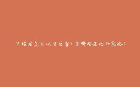 王昭君怎么玩才厉害(有哪些技巧和策略)