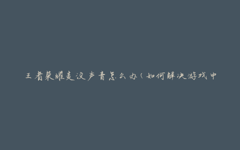 王者荣耀麦没声音怎么办(如何解决游戏中麦克风无声问题)