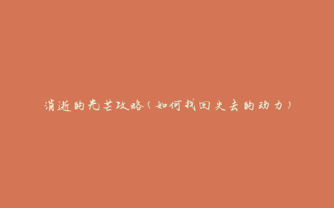 消逝的光芒攻略(如何找回失去的动力)