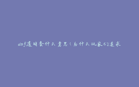 dnf透明套什么意思(为什么玩家们追求透明套装)