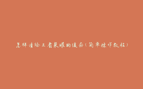 怎样清除王者荣耀的缓存(简单操作教程)