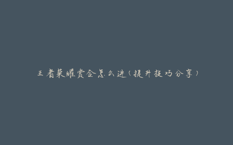 王者荣耀赏金怎么进(提升技巧分享)