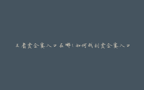 王者赏金赛入口在哪(如何找到赏金赛入口)