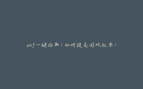 dnf一键拾取(如何提高游戏效率)
