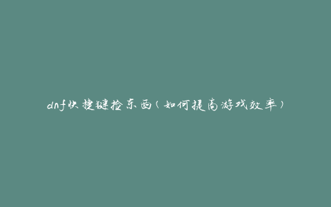 dnf快捷键捡东西(如何提高游戏效率)