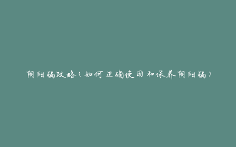阴阳锅攻略(如何正确使用和保养阴阳锅)