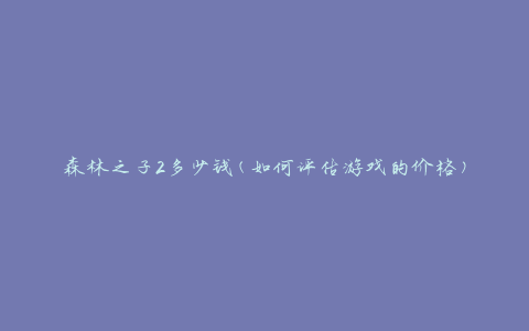 森林之子2多少钱(如何评估游戏的价格)