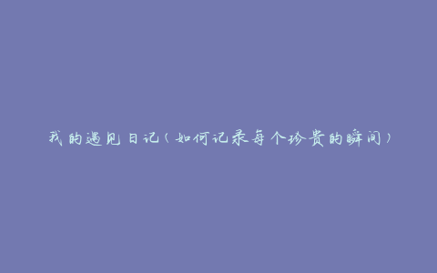 我的遇见日记(如何记录每个珍贵的瞬间)