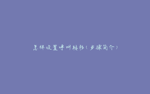 怎样设置呼叫转移(步骤简介)