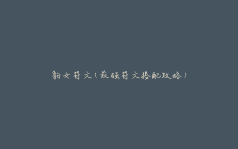 豹女符文(最强符文搭配攻略)