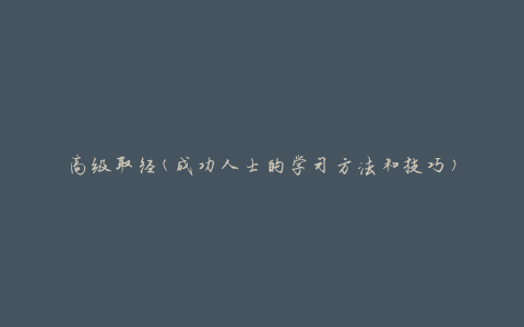 高级取经(成功人士的学习方法和技巧)
