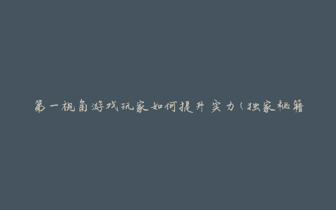 第一视角游戏玩家如何提升实力(独家秘籍揭秘)