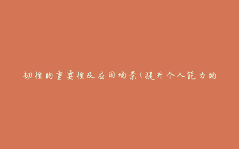 韧性的重要性及应用场景(提升个人能力的必备品)