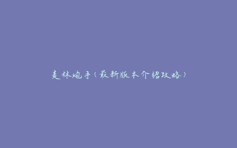 麦林炮手(最新版本介绍攻略)