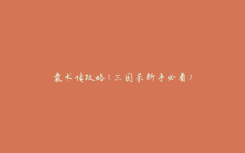 袁术传攻略(三国杀新手必看)
