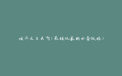 炫斗之王云飞(最强玩家的必备攻略)