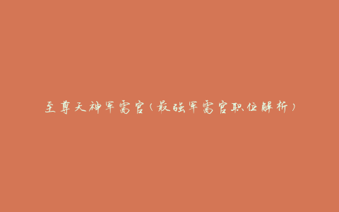 至尊天神军需官(最强军需官职位解析)