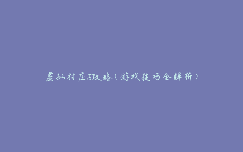 虚拟村庄5攻略(游戏技巧全解析)