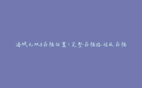 海贼无双3存档位置(完整存档路径及存档备份方法)