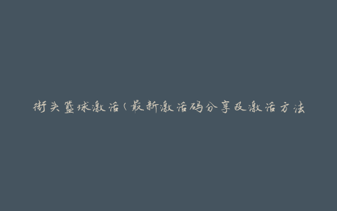街头篮球激活(最新激活码分享及激活方法)