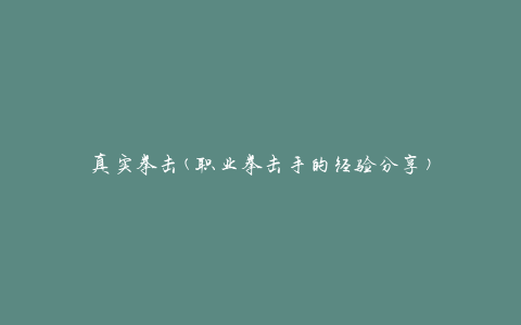 真实拳击(职业拳击手的经验分享)