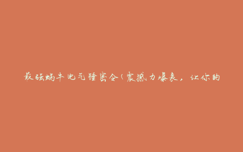 最强蜗牛电气锤密令(震撼力爆表，让你的工作事半功倍)