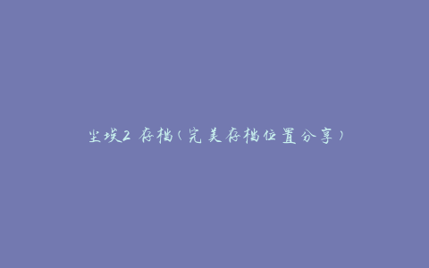 尘埃2 存档(完美存档位置分享)