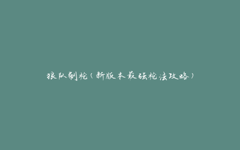 狼队刷枪(新版本最强枪法攻略)