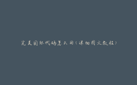 完美国际代码怎么用(详细图文教程)